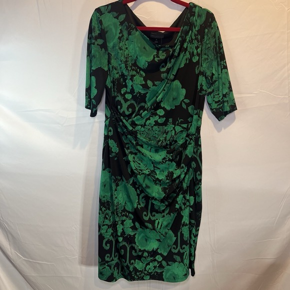 Connected Apparel Size 16 Green And Black Floral Print Mini Dress Stretchy - Picture 1 of 6